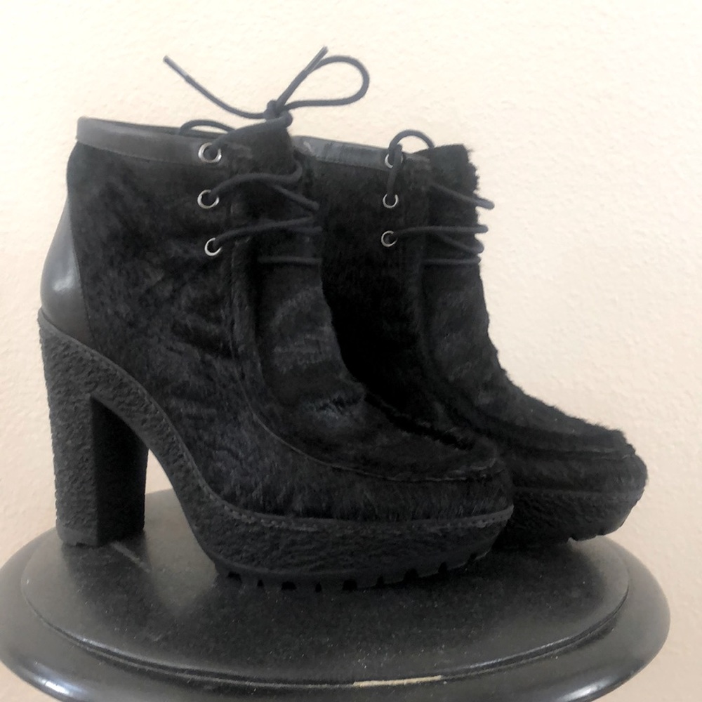 pony hair platform Oxford.  Black 7m